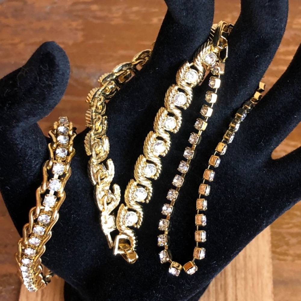 Set of 3 Rhinestone/Goldtone Tennis Bracelets